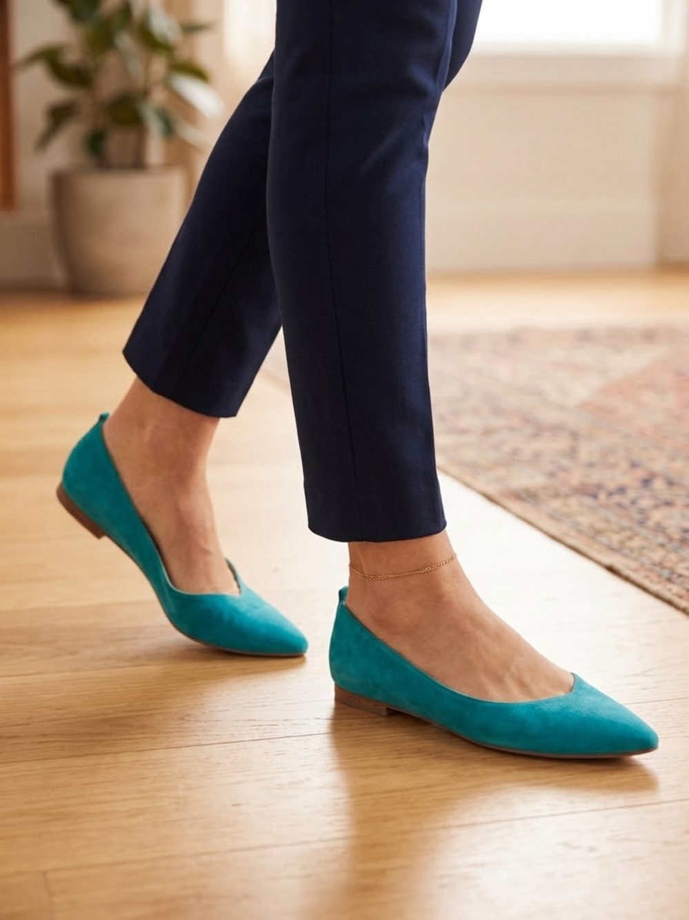 Boden Teal Pointed-Toe Suede Flats